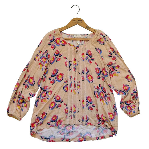 Matilda Jane Kaia Tan Floral Top Size M Lace Boho Women's Peasant Blouse - Picture 2 of 8